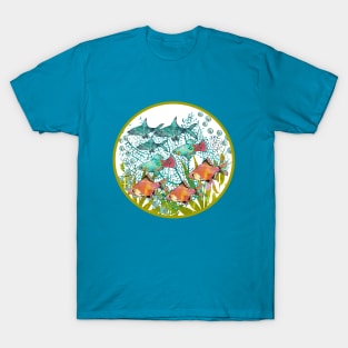 School of Tropical Fish Bala Shark, Tiger Barbs, Plattys T-Shirt